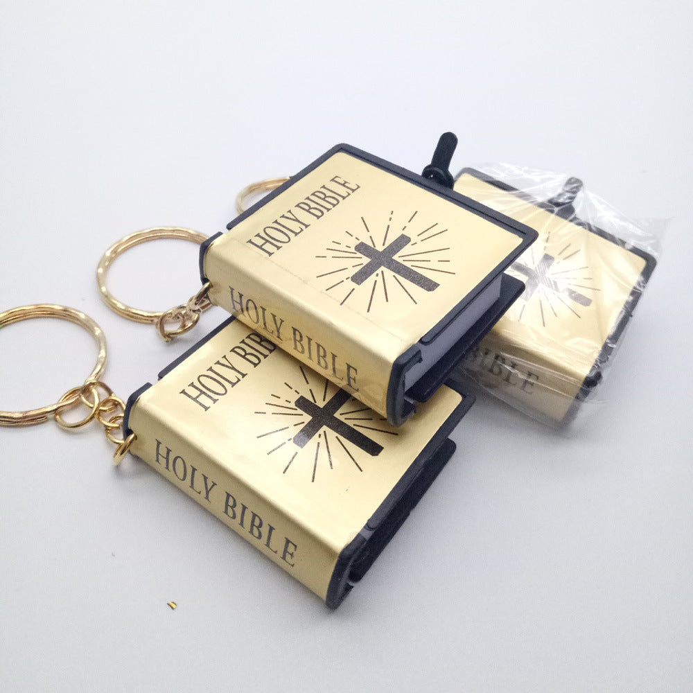 Mini English HOLY BIBLE Key Chains Real Paper Readable Bible Christian Keyrings Car Key Chains Bag Ornaments Religious Jewelry